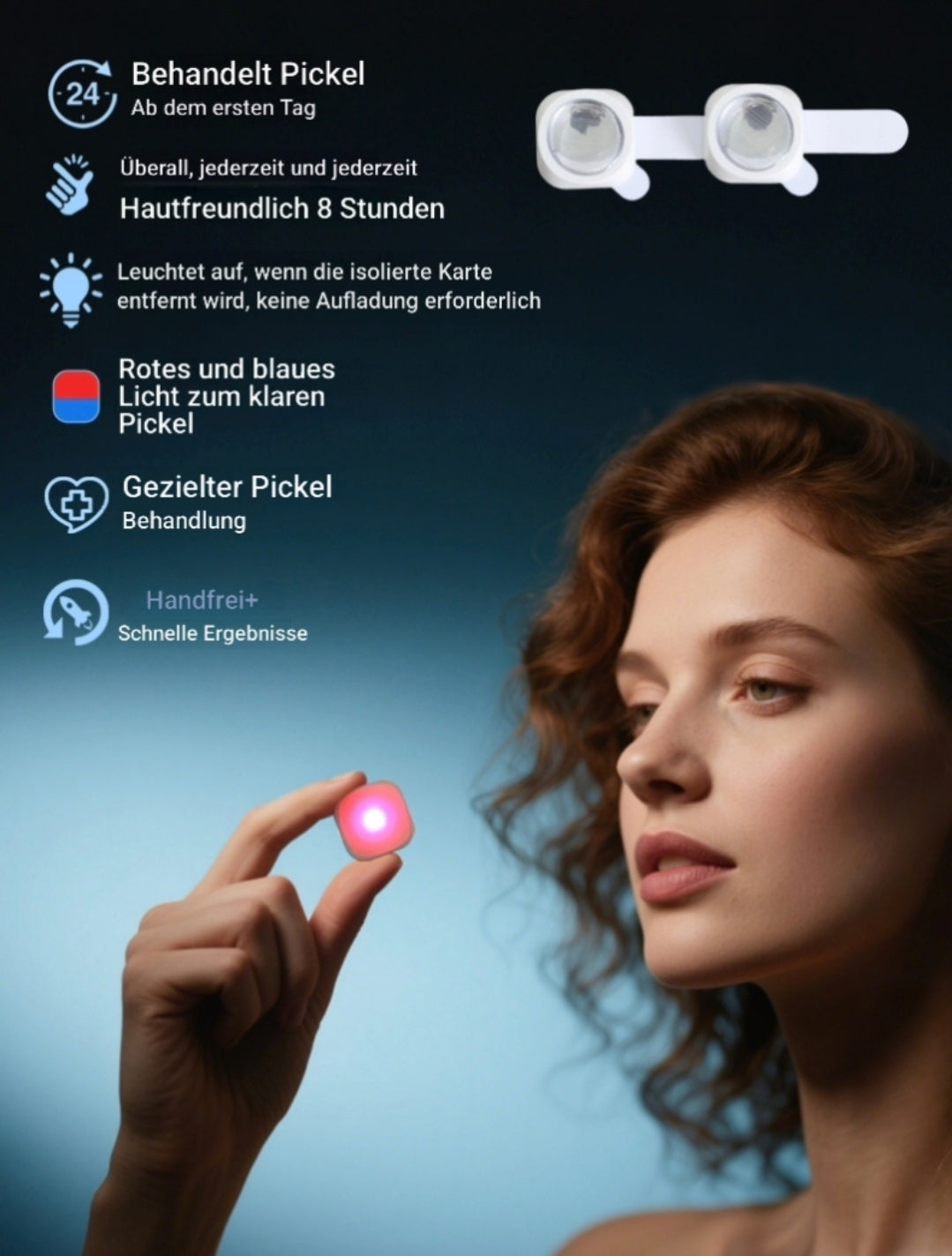 Anwendung des Akne-Stop Stick mit Blaulicht-Therapie